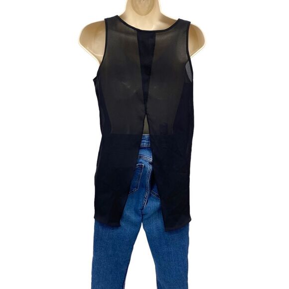 METAPHOR Women’s BLACK Split Back Sheer Overlay Top Size XS - Picture 4 of 8
